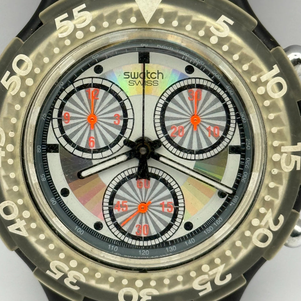 Vintage Swatch Aqua Chrono Watch SBB100 Black Rudder 1992 ETA Quartz 43mm Parts 