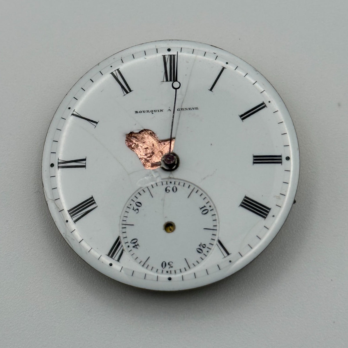 Cylinder Pocket Watch Movement - Bourquin Genève - Antique Parts / Repair 37.2mm