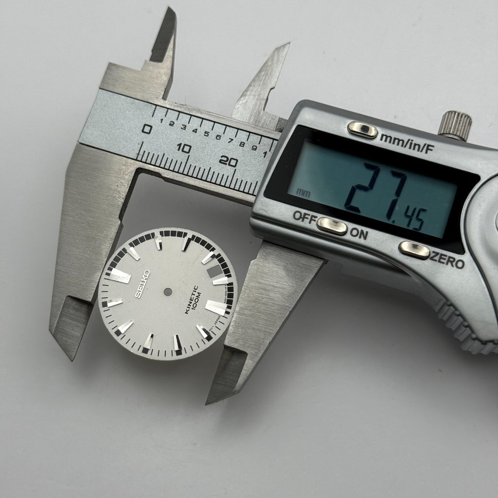 Seiko 5M62-09D8 Watch Dial Kinetic 100M Silver Tone Spare Parts Repair 27.4mm