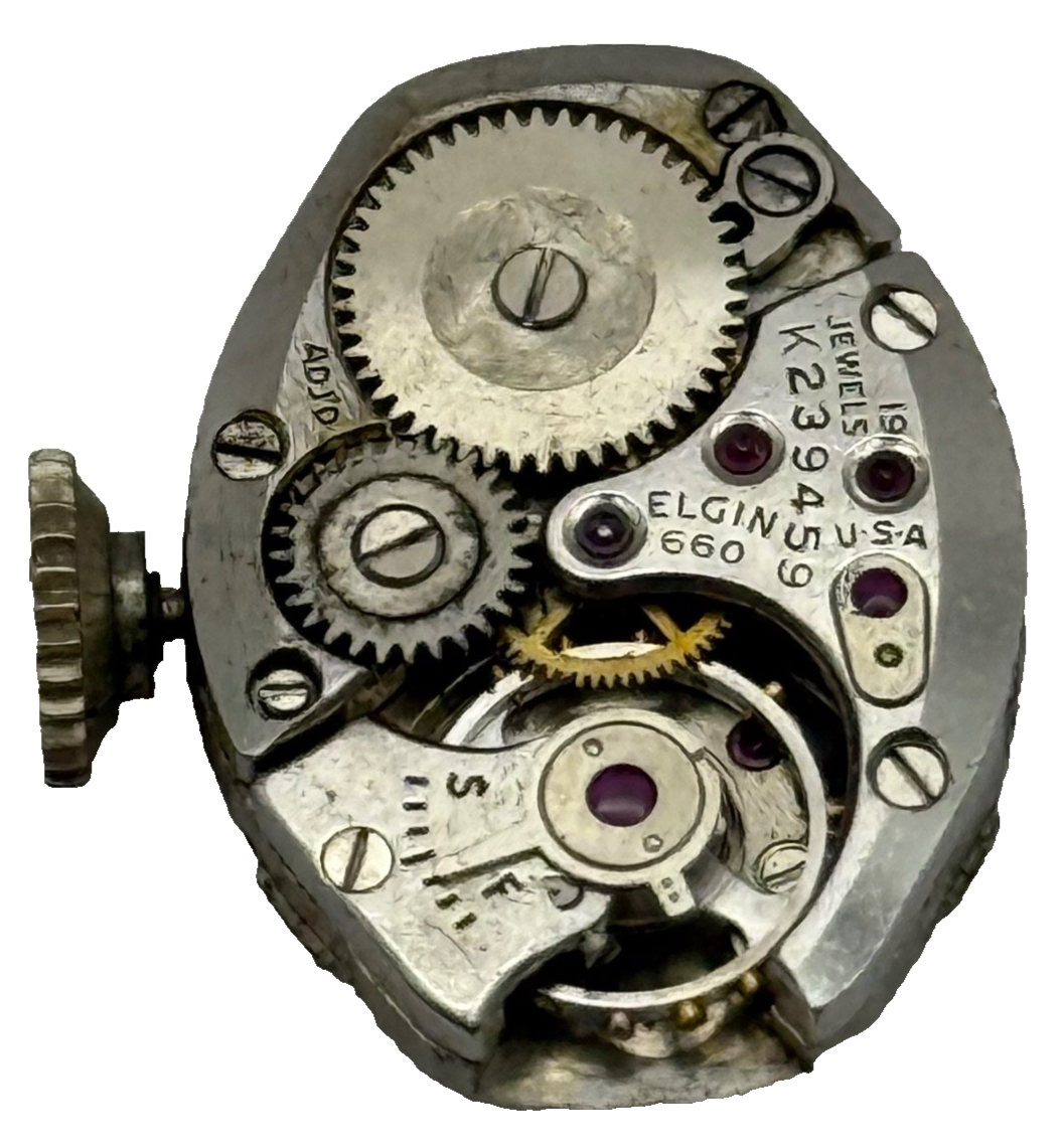 Elgin 660 Watch Movement - 17 Jewels USA - For Parts / Repair - 14.3mm