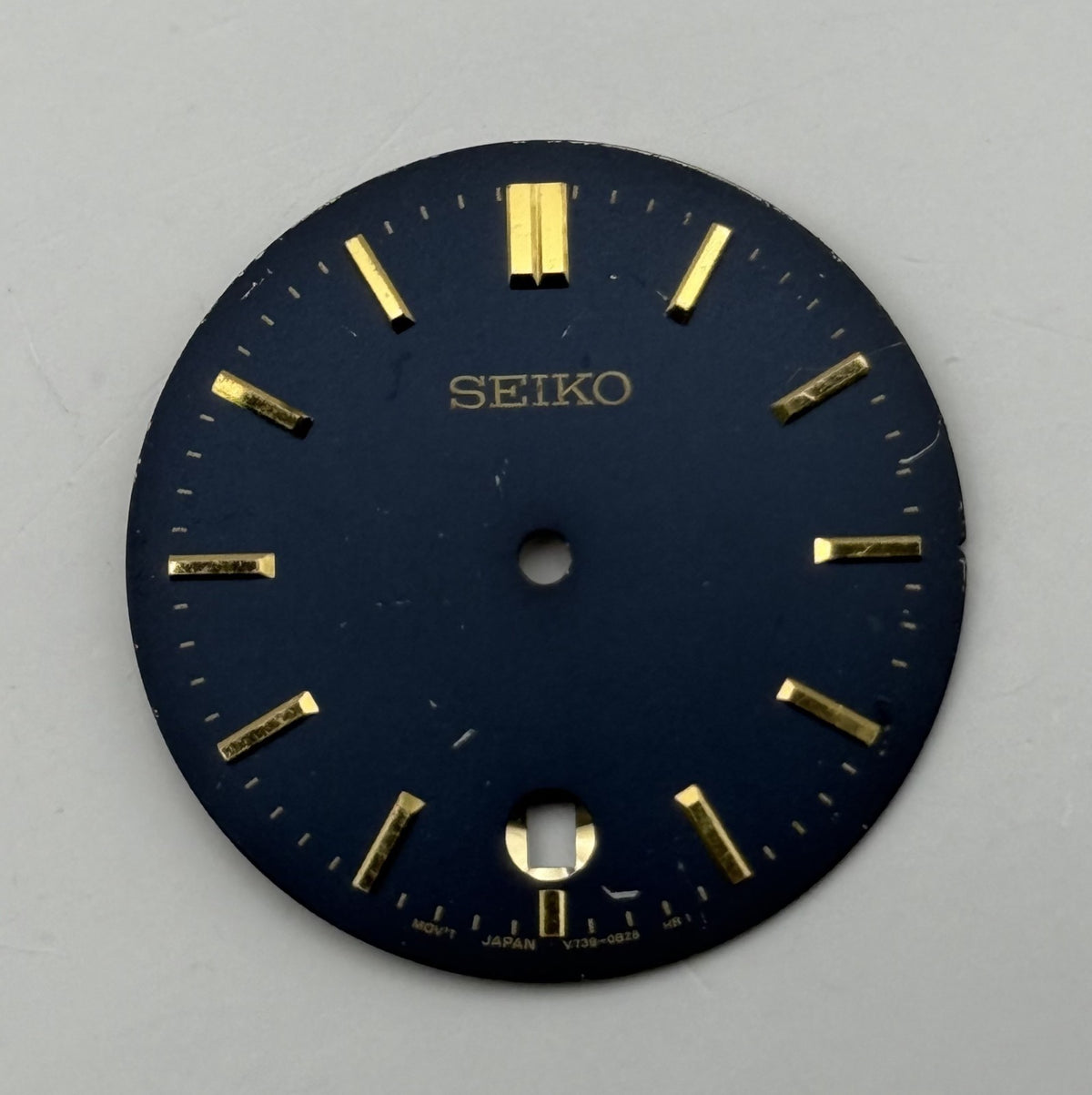 Seiko V739-0578 Watch Dial Black Japan Vintage Spare Parts Repair 28mm