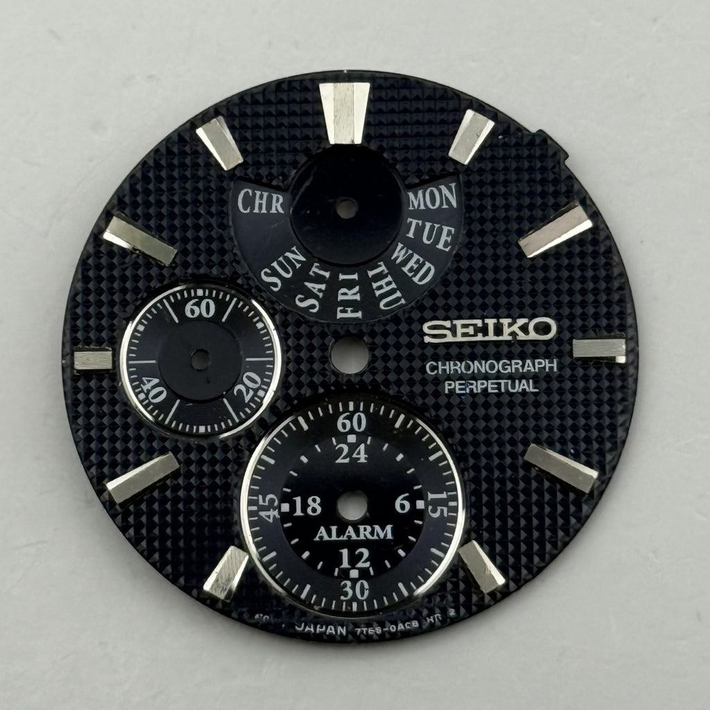 Seiko 7T65-0ACB Watch Dial Chronograph Perpetual Black Spare Parts Repair 28mm
