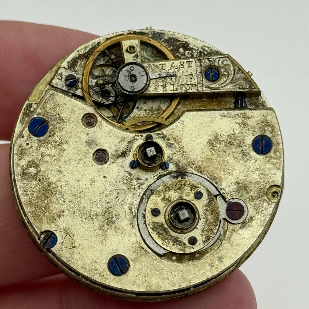 Antique Key Wound Pocket Watch Movement Dial Parts Repair Spares 38.6mm