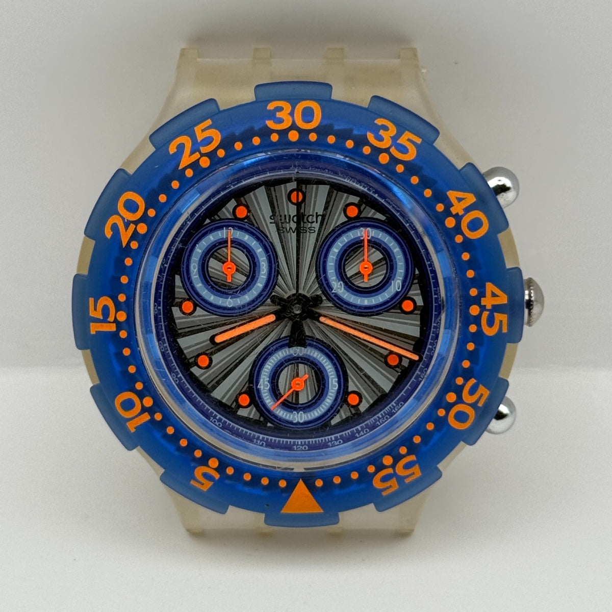 Vintage Swatch Aqua Chrono Watch SBK100 Silver Moon 1994 Swiss 45mm Parts Repair