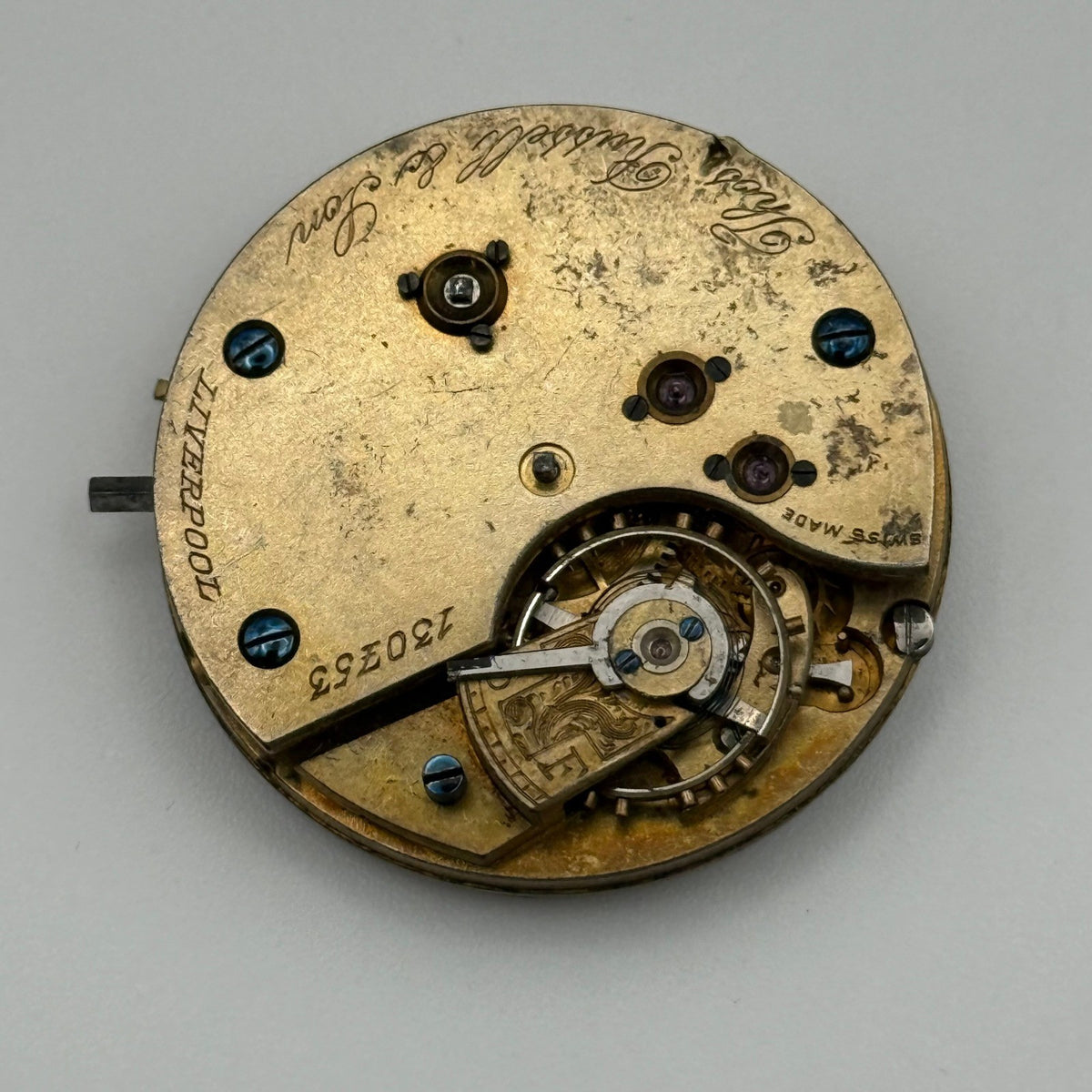 English Lever Pocket Watch Movement - Thos Russell Liverpool - Parts/Repair 34mm