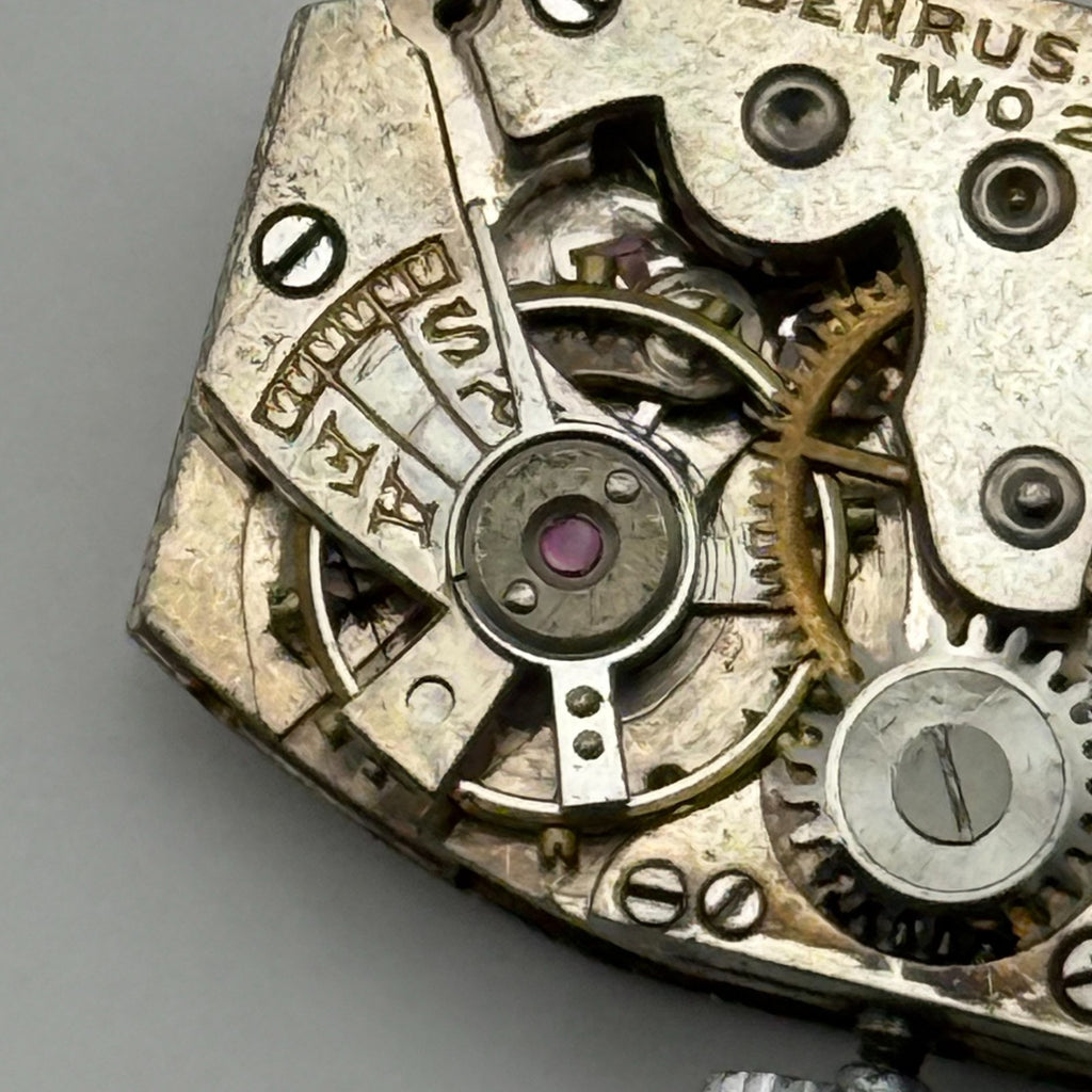 Benrus Watch Movement 6 Jewels 2 ADJ Black Cabochon Crown Parts Repair 24.6mm
