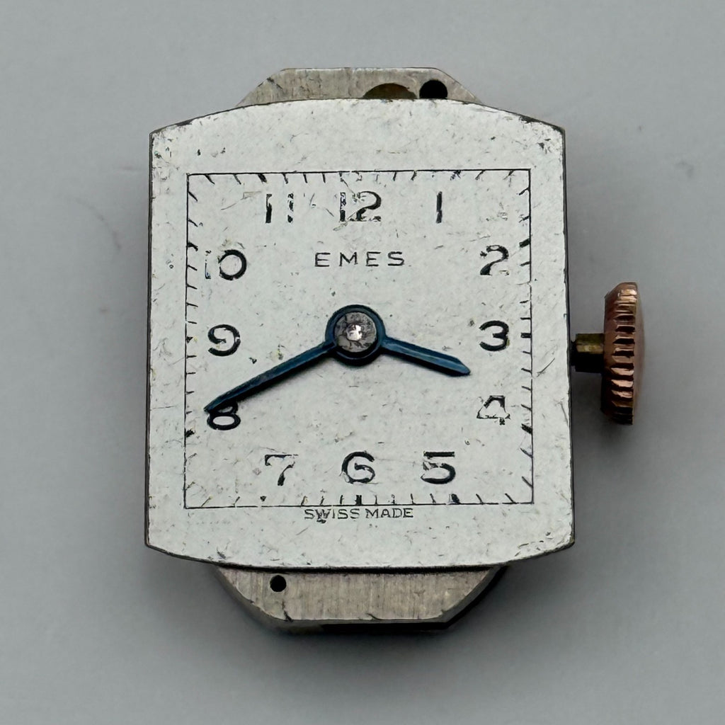 Unidentified Watch Movement Emes Cylinder Swiss Manual Wind Parts Repair 12.6mm