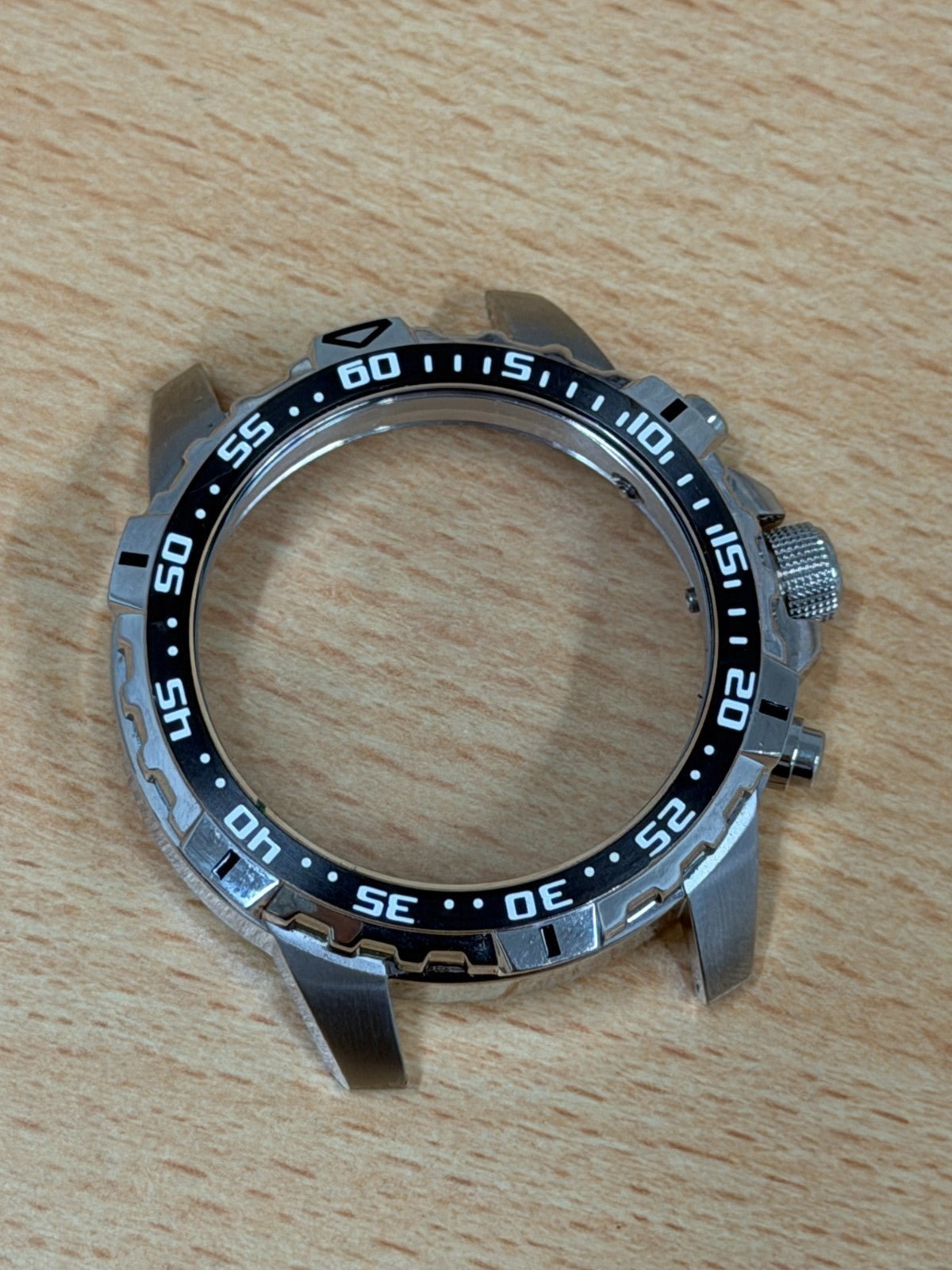 Seiko Chronograph Watch Case - Black Bezel - New Old Stock - 49mm