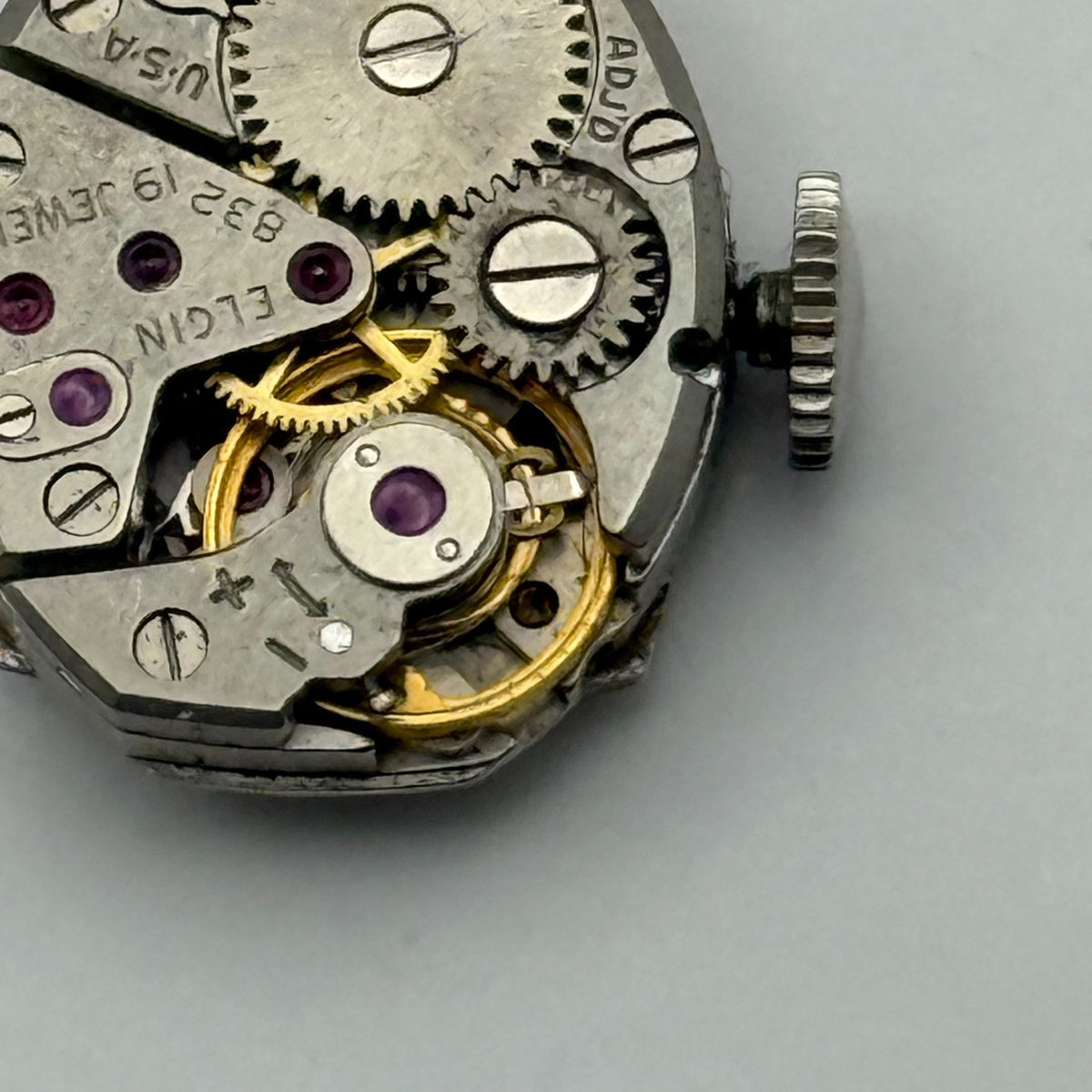 Elgin 832 Watch Movement 19 Jewels American Manual Wind Parts Repair 12.4mm
