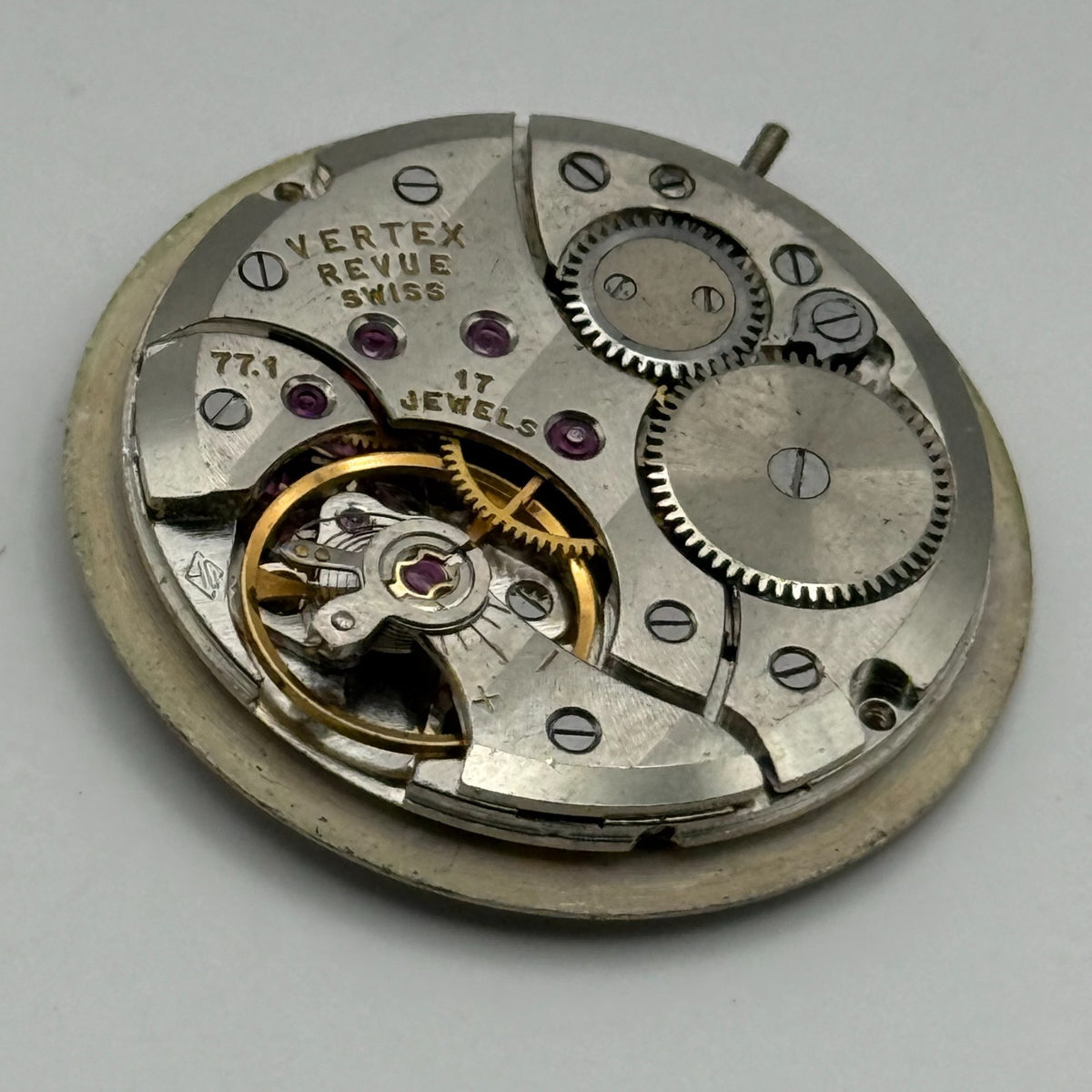 Vertex Revue 77.1 Watch Movement - 17 Jewels - For Parts / Repair - 29mm
