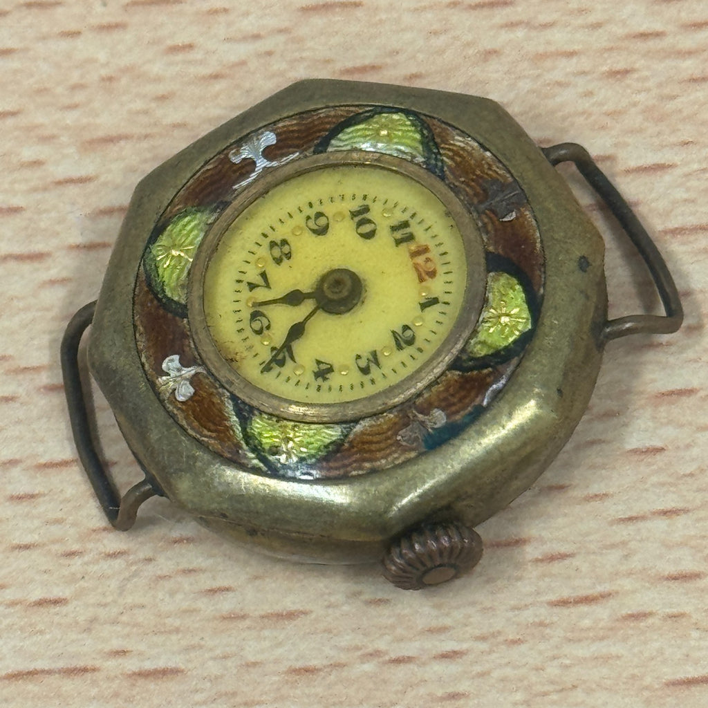 Enamel Bezel Trench Style Watch - Antique ? - Unusual Swiss - Spares/Repairs