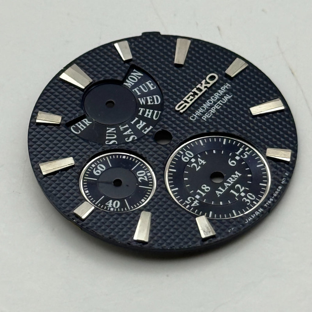 Seiko 7T65-0ACB Watch Dial Chronograph Perpetual Black Spare Parts Repair 28mm