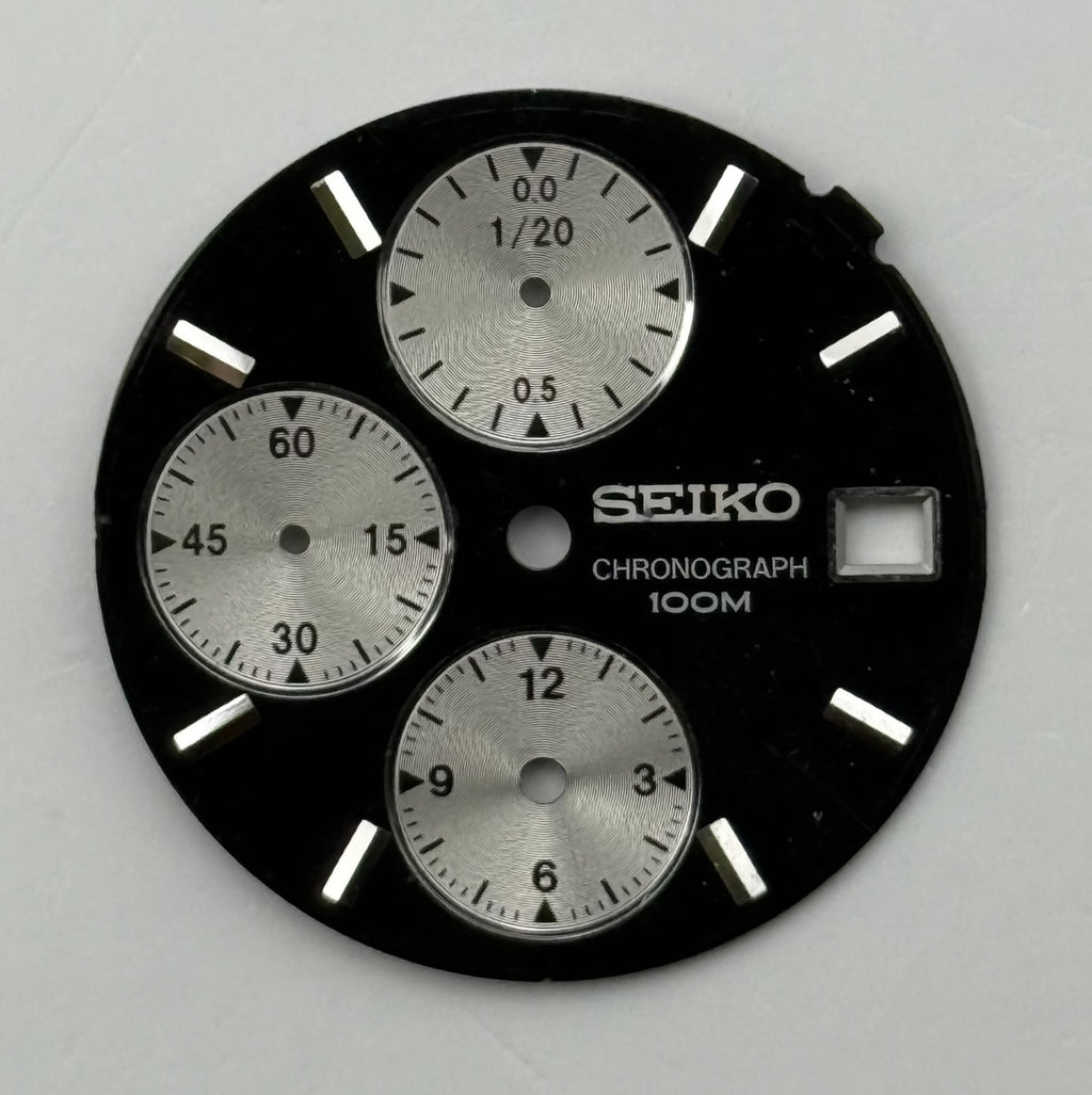 Seiko Watch Dial Chronograph 100M Black Japan Vintage Spare Parts Repair 26.4mm