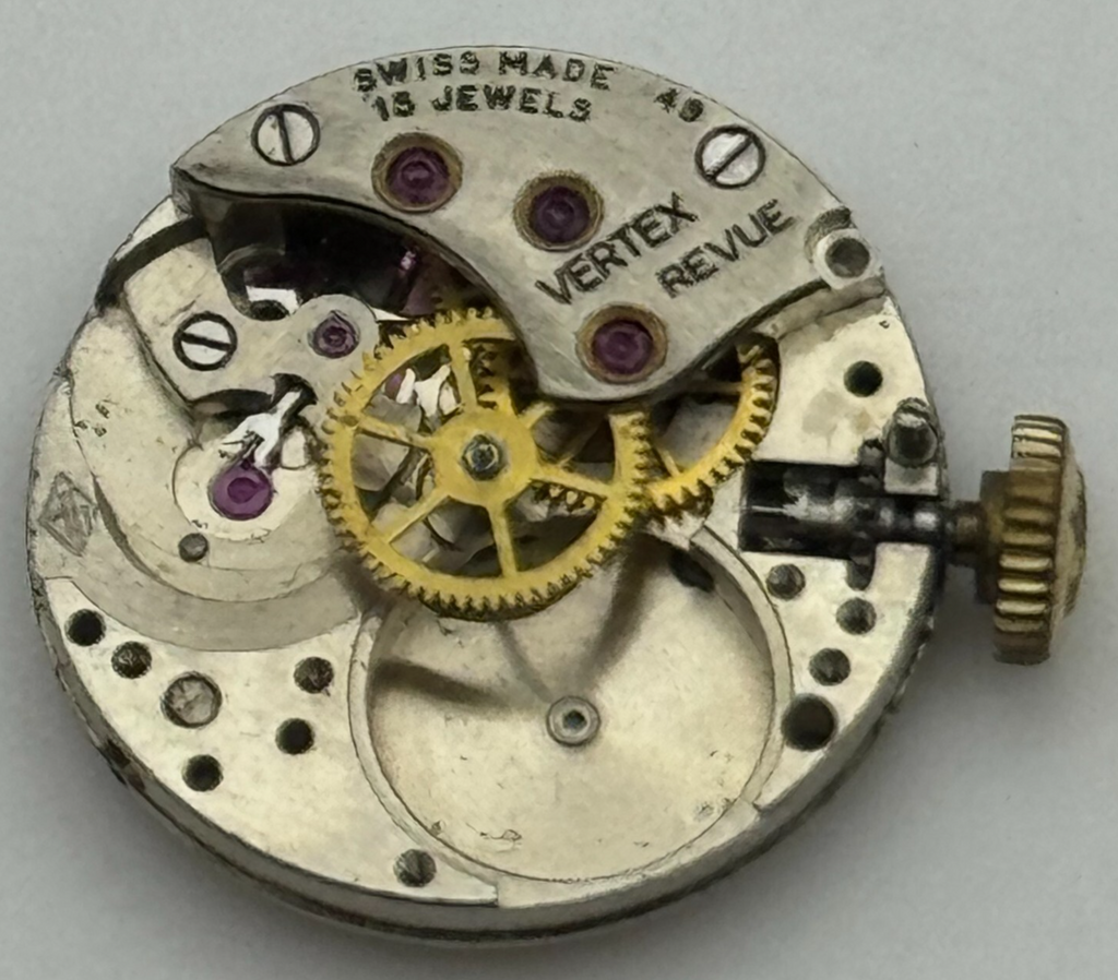 Revue 49 Watch Movement - Vertex Partial 15 Jewels - For Parts / Repair - 17.4mm