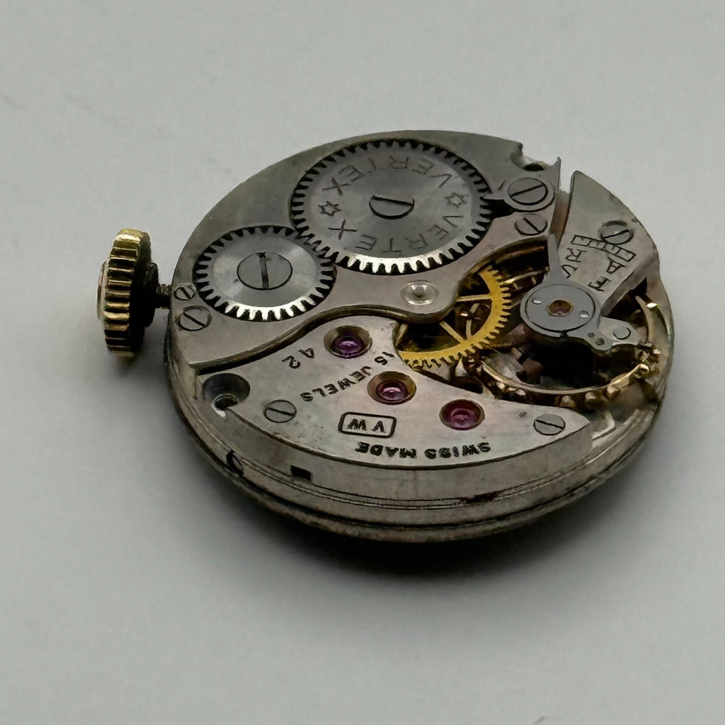 Vertex 42 Watch Movement - VW 15 Jewels - Running - For Parts / Repair - 19.6mm