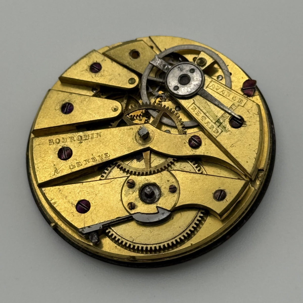 Cylinder Pocket Watch Movement - Bourquin Genève - Antique Parts / Repair 37.2mm