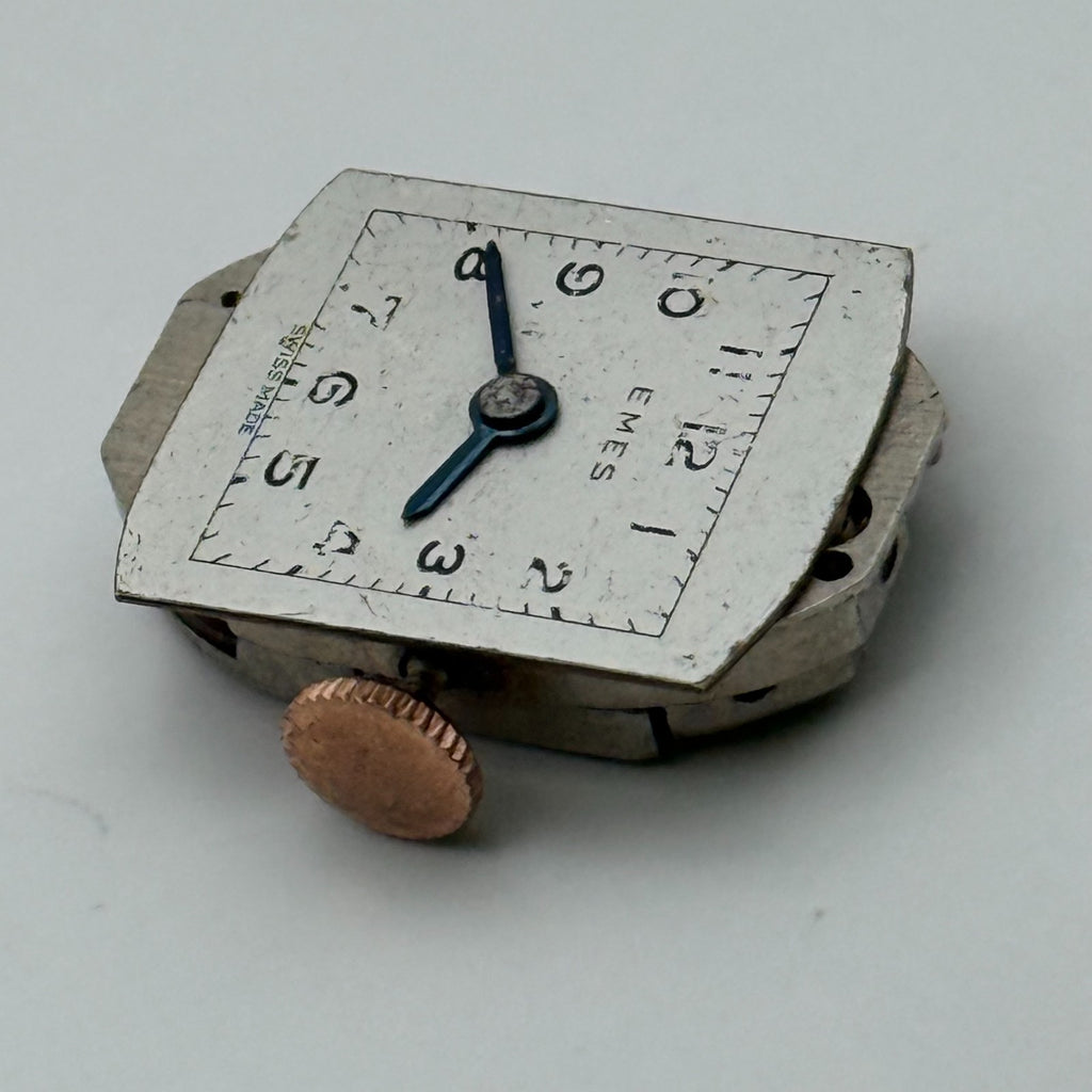 Unidentified Watch Movement Emes Cylinder Swiss Manual Wind Parts Repair 12.6mm