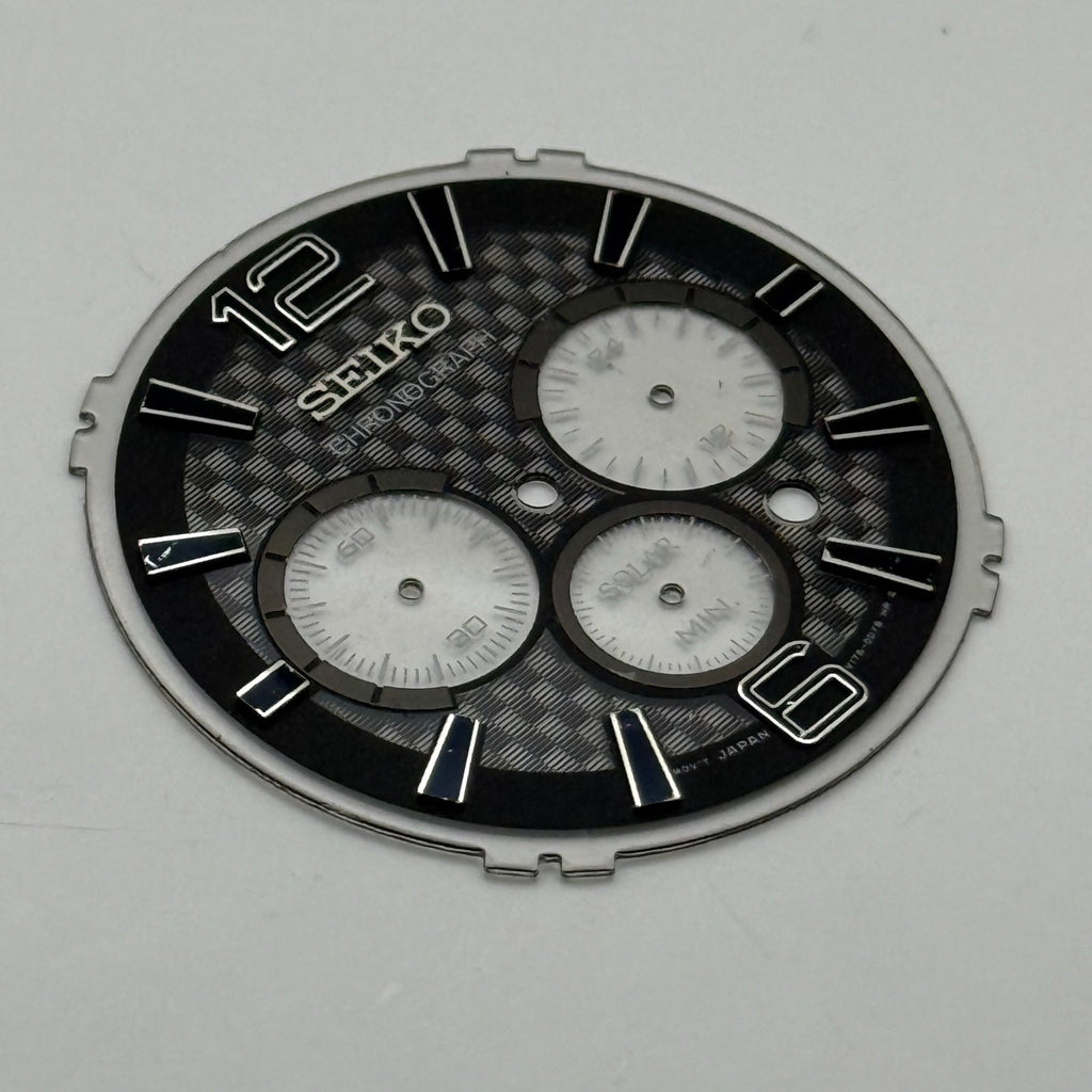 Seiko V175-0DY6 Watch Dial Chronograph Solar Black Spare Parts Repair 35.7mm