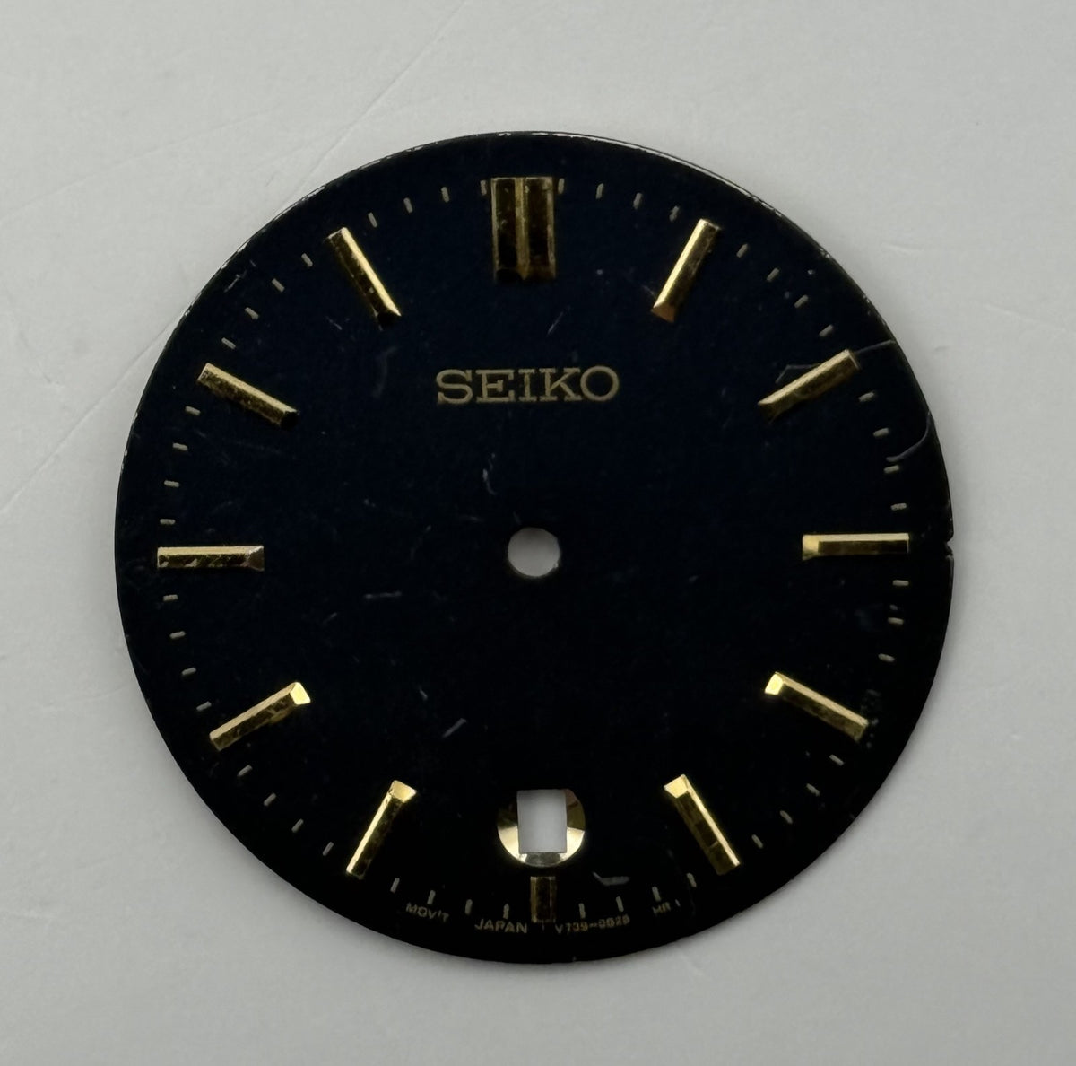Seiko V739-0578 Watch Dial Black Japan Vintage Spare Parts Repair 28mm