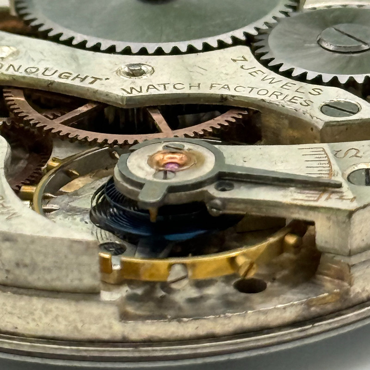 Record Trenton Dreadnought Pocket Watch Movement - Running - For Parts / Repair