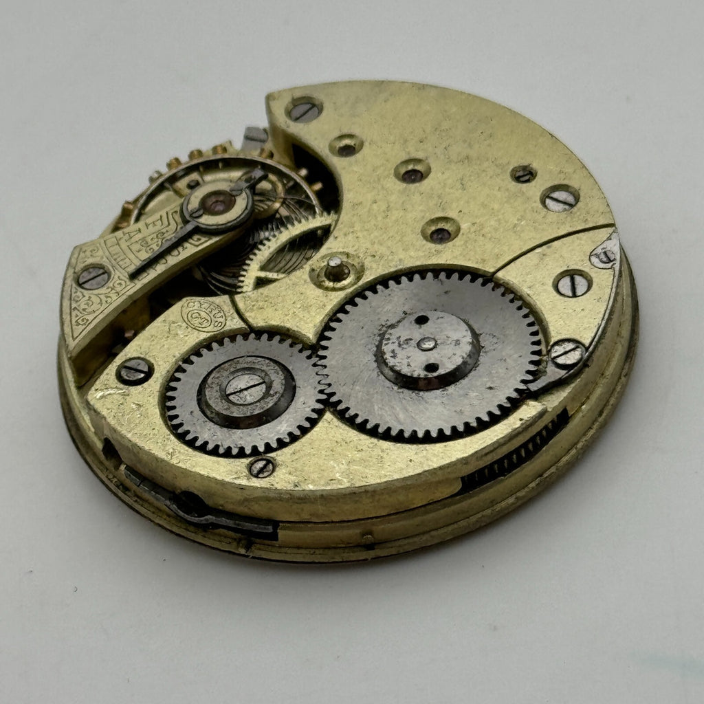 Open Face Cyrus GT Antique Pocket Watch Movement - For Parts / Repair - 40.9mm