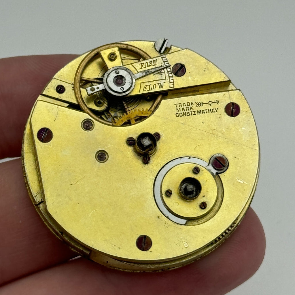 Trade Mark Consti Mathey Antique Key Wound Pocket Watch Movement Parts 40.5mm