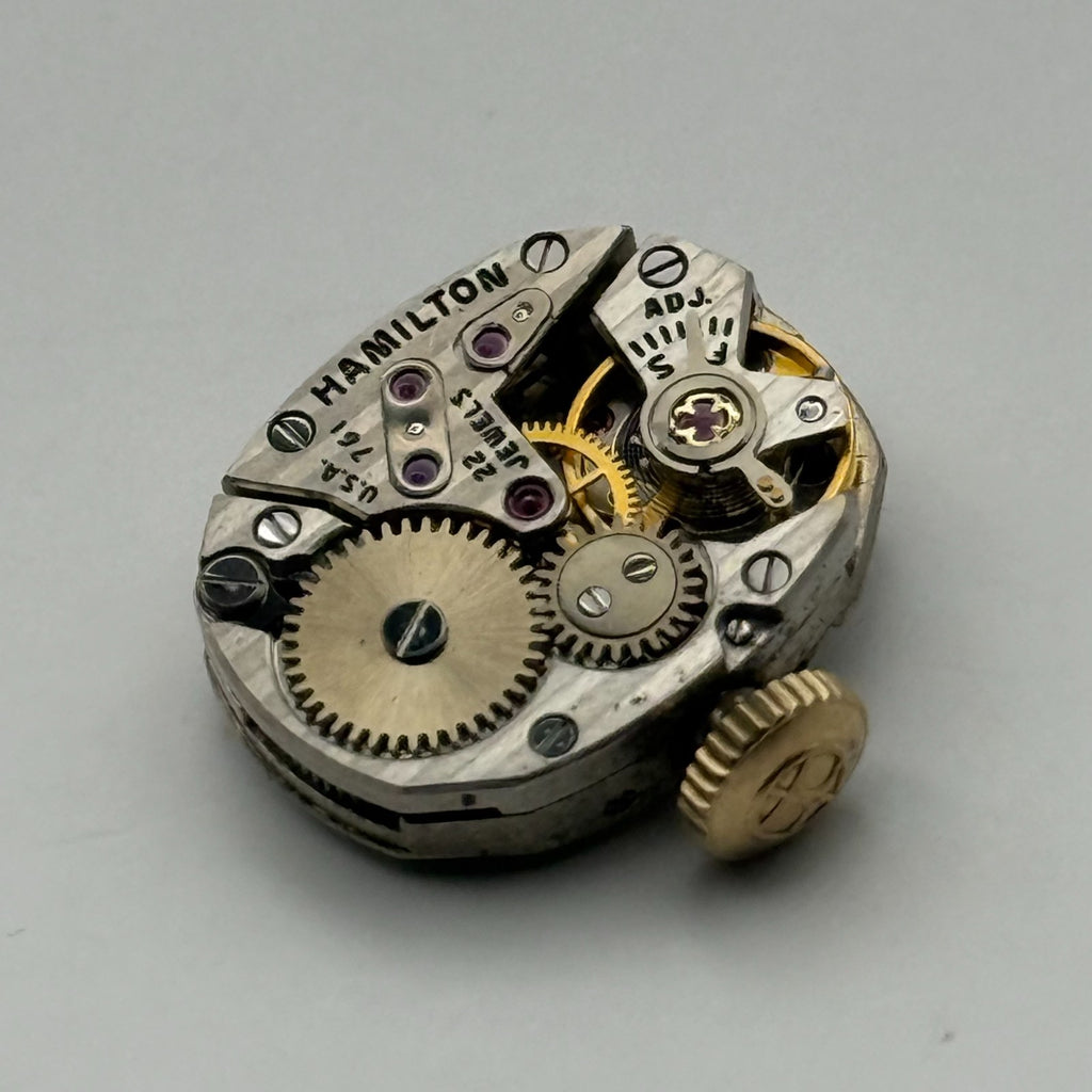 Hamilton 761 Watch Movement Running USA 22J Original Crown For Parts Repair 13mm