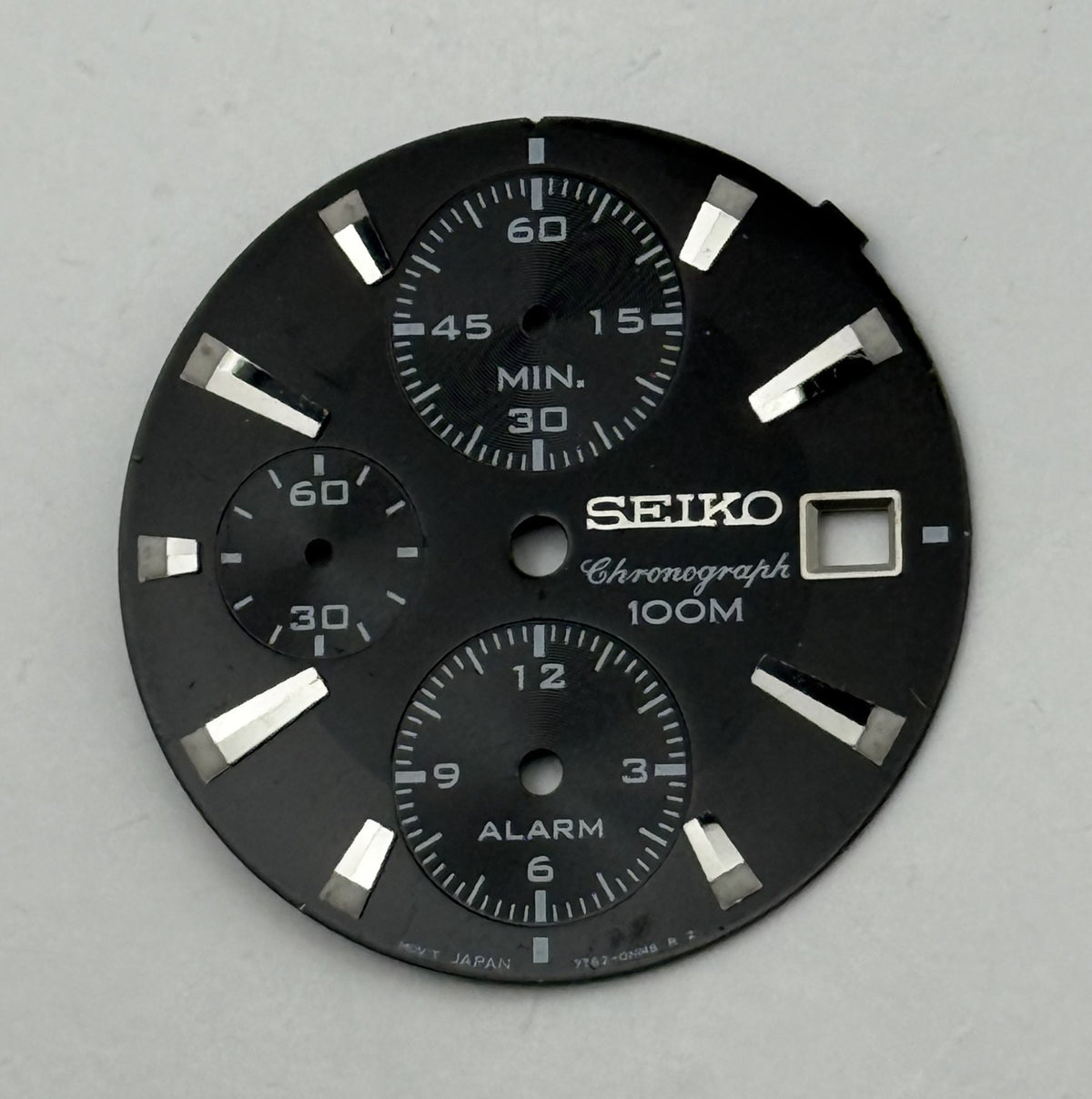 Seiko 7T62-0NM8 Watch Dial Chronograph 100M Black Spare Parts Repair 27.9mm