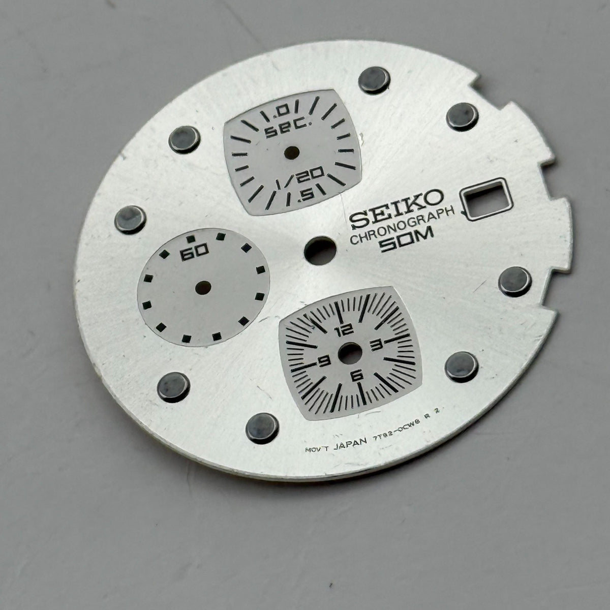 Seiko 7T62-0CW8 Watch Dial Chronograph 50M Silver Spare Parts Repair 29.9mm