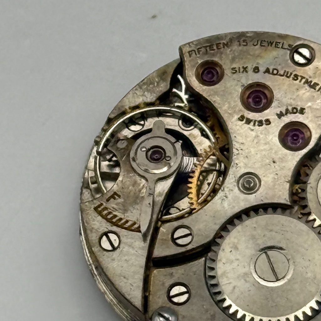 Meridian Regd Watch Movement 15 Jewels 6 Adjustments Manual Wind Parts 23.6mm