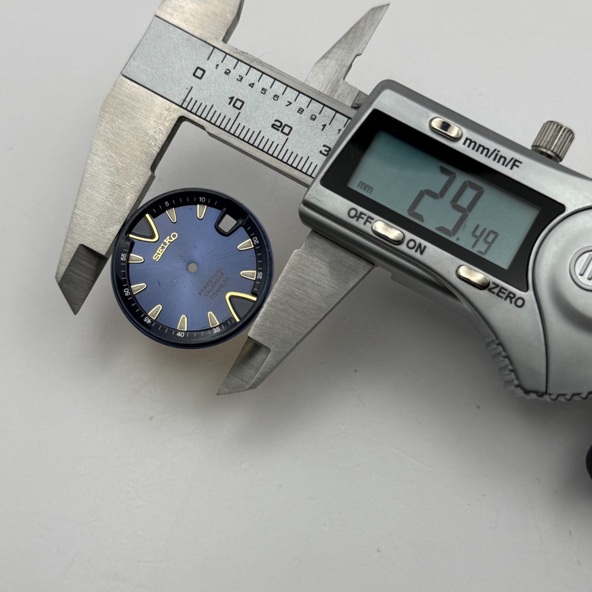 Seiko Watch Dial Perpetual Calendar Titanium Blue Spare Parts Repair 29.4mm