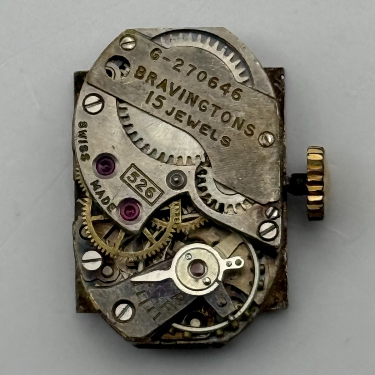 Bravingtons 526 Watch Movement 15 Jewels Swiss Manual Wind Parts Repair 12.7mm