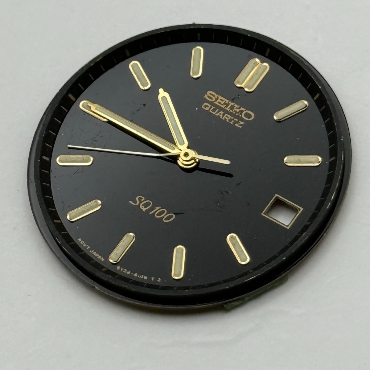 Seiko 5Y22-6140 Watch Dial Quartz SQ 100 Black Japan Spare Parts Repair 28.4mm