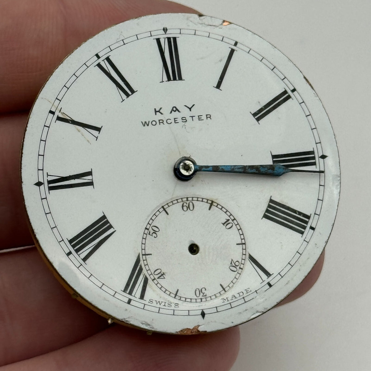 Kay Worcester Antique Key Wound Pocket Watch Movement Dial PARTS REPAIR 44.7mm 
