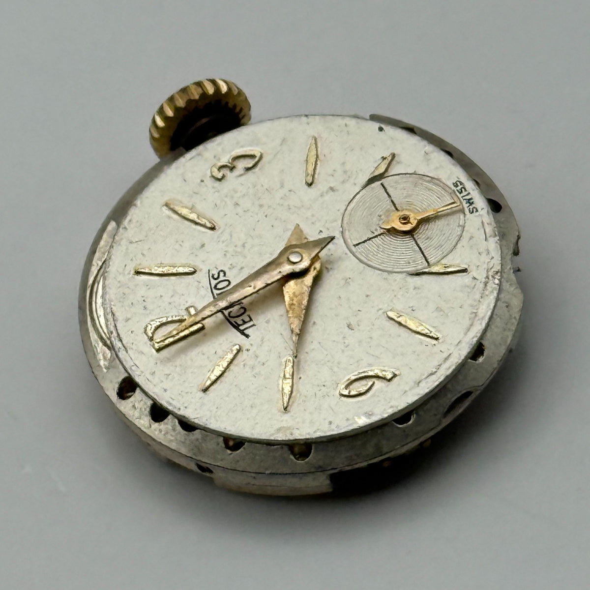 Technos Watch Movement 15 Jewels Swiss Manual Wind Vintage Parts Repair 19.6mm