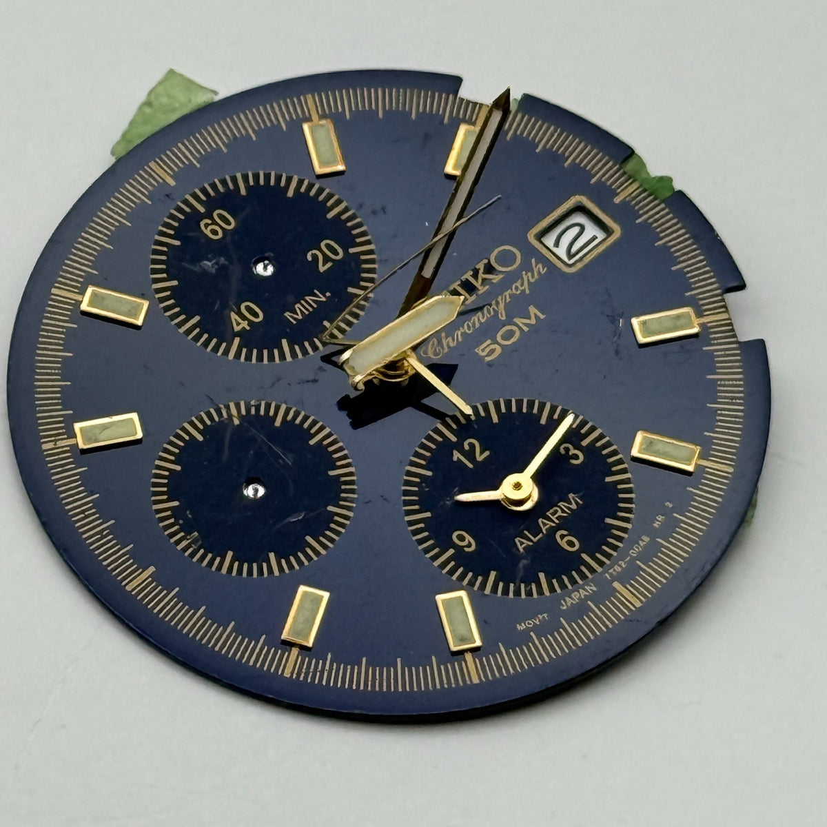 Seiko 7Y62-0CAS Watch Dial Chronograph Alarm 50M Blue Spare Parts Repair 29.9mm