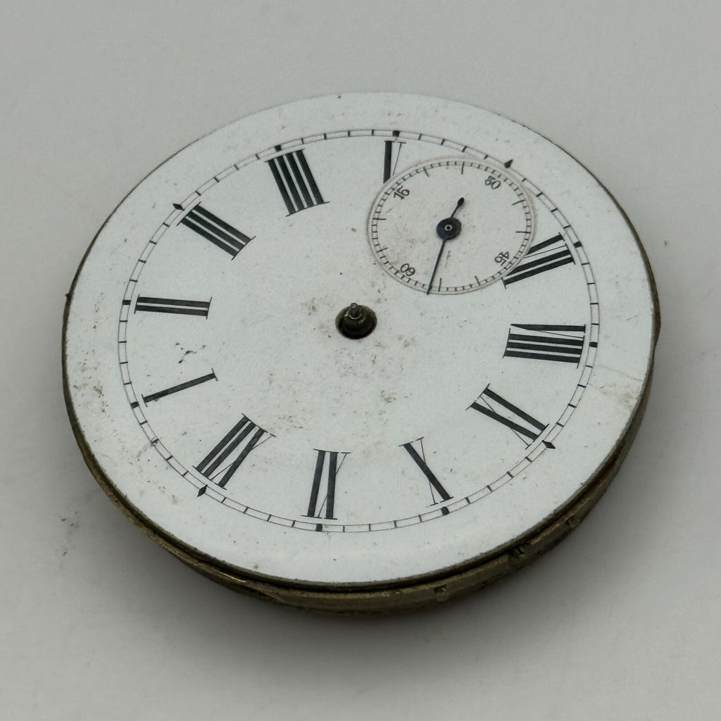 Antique Key Wound Roman Numerals Pocket Watch Movement Dial Parts Repair 47.5mm