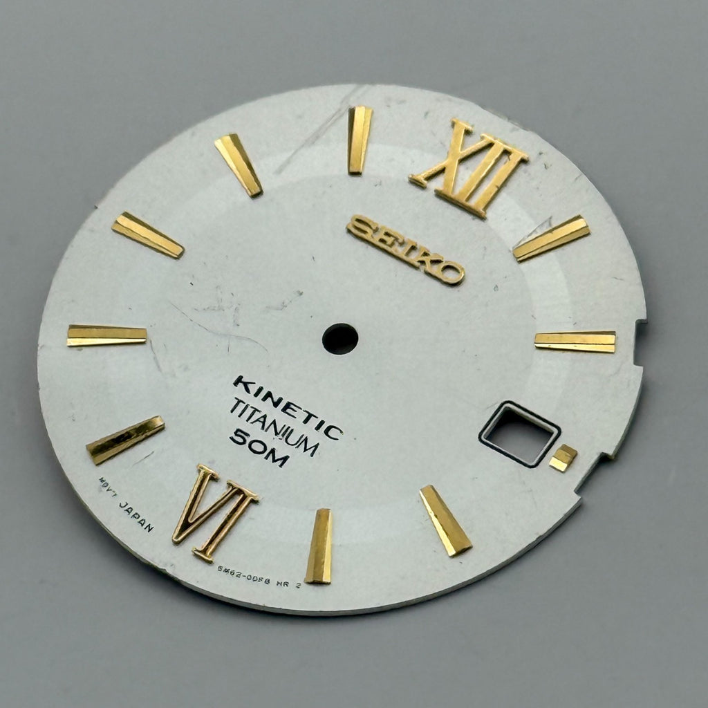 Seiko 5M62-0DF8 Watch Dial Kinetic Titanium 50M Silver Spare Parts Repair 28.8mm