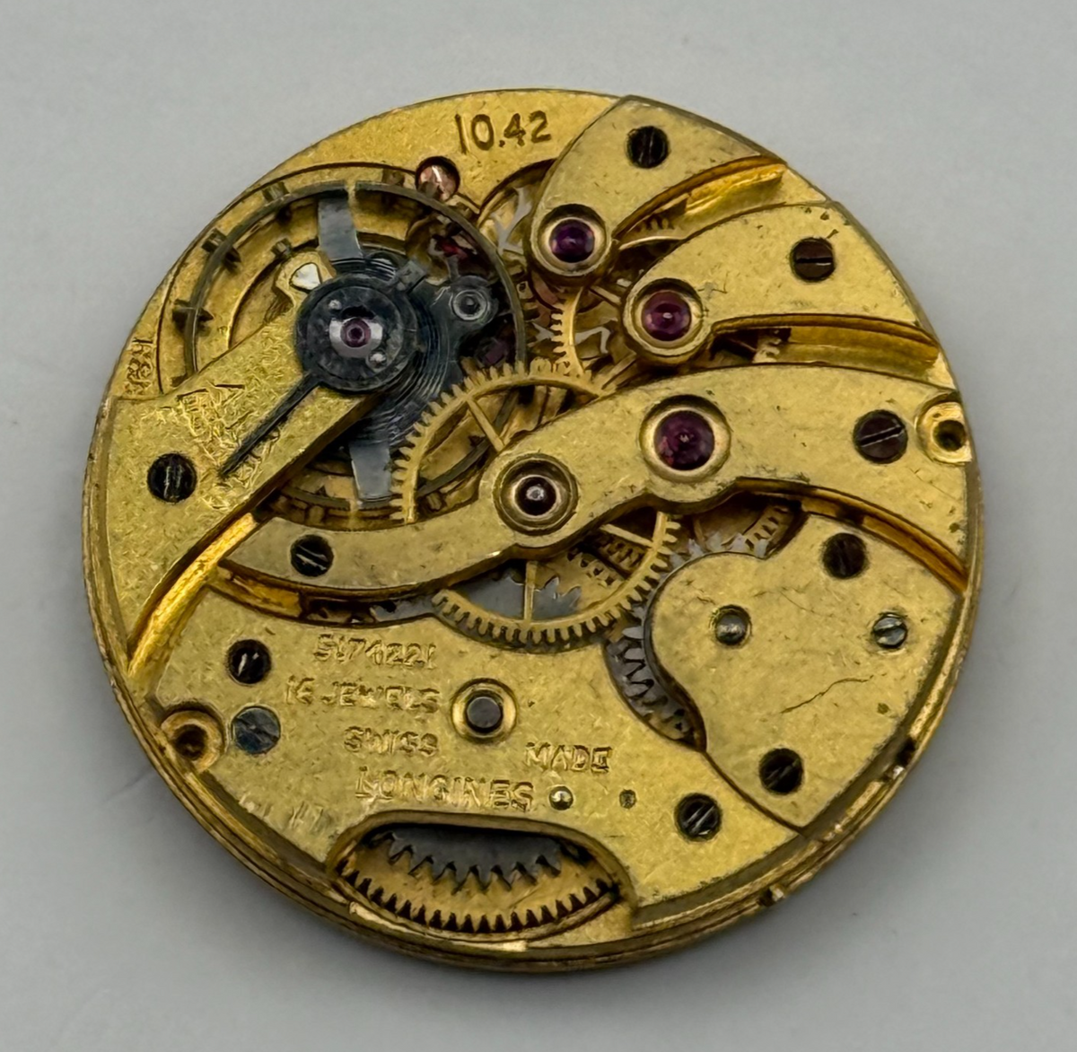 Longines 10.42 Watch Movement - Sub Seconds - For Parts / Repair - 22.4mm