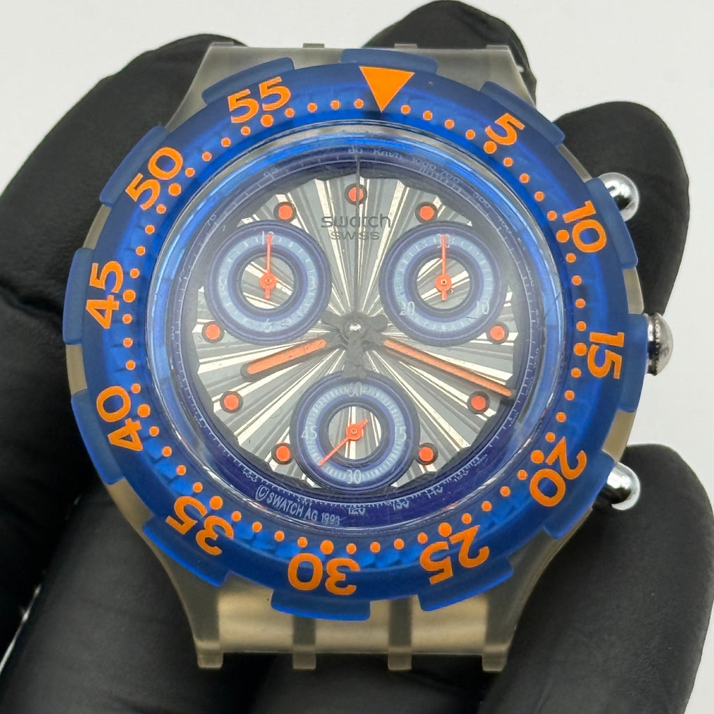 Vintage Swatch Aqua Chrono Watch SBK100 Silver Moon 1994 Swiss 45mm Parts Repair