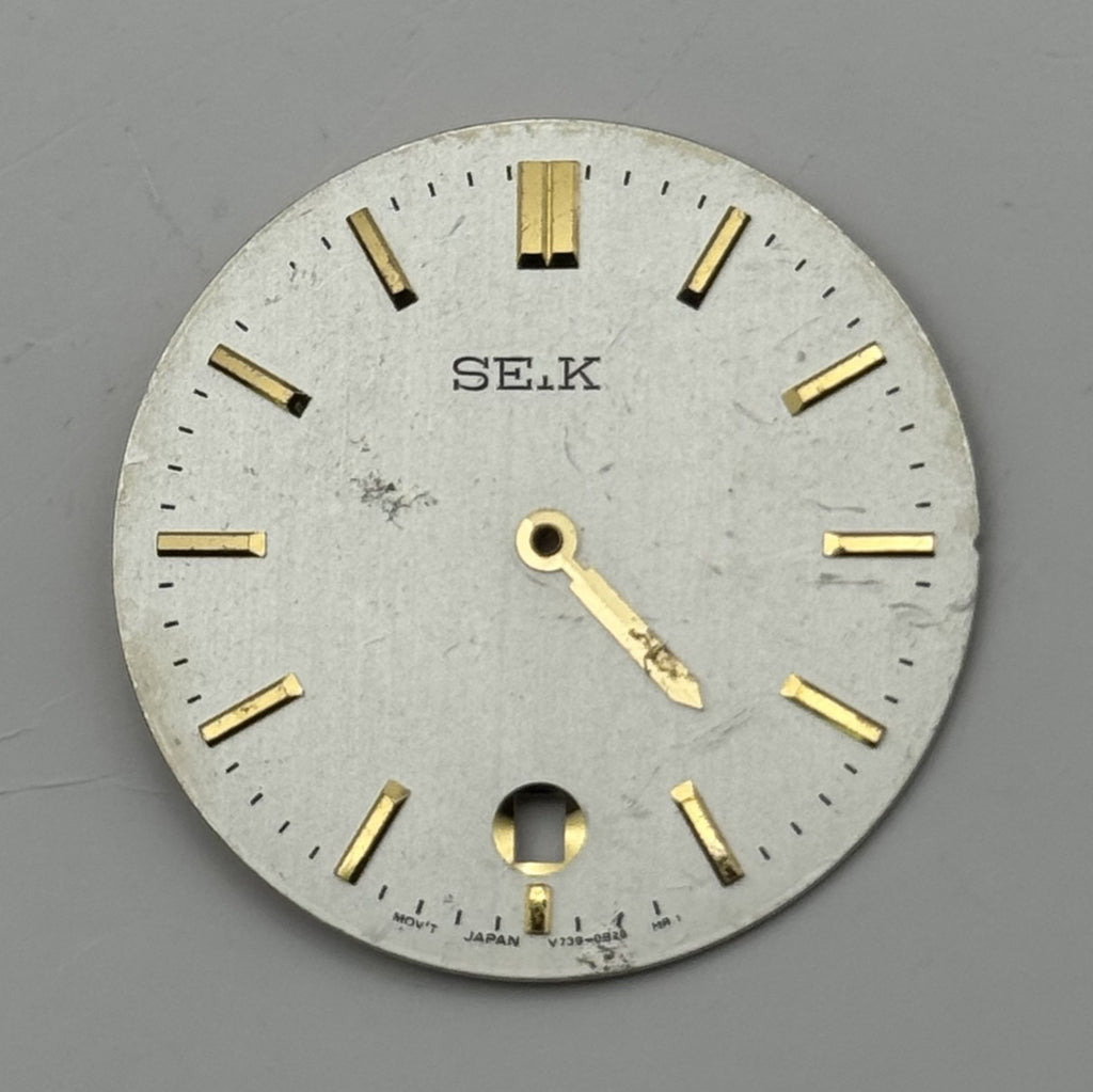 Seiko V709 Watch Dial Silver Japan Vintage Spare Parts Repair 28mm