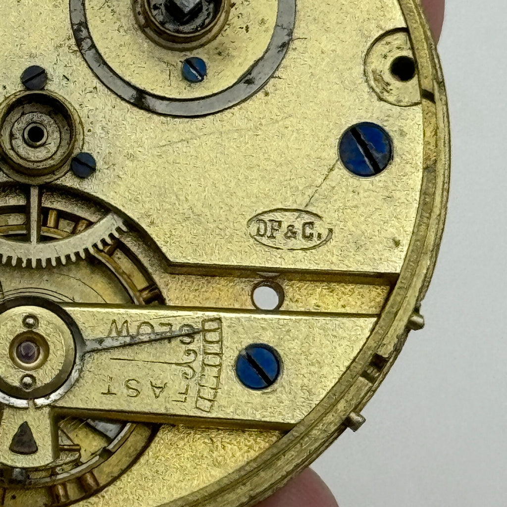 Antique Pocket Watch Movement Key Wound Dimier Freres & Cie D F & C Parts 45.3mm