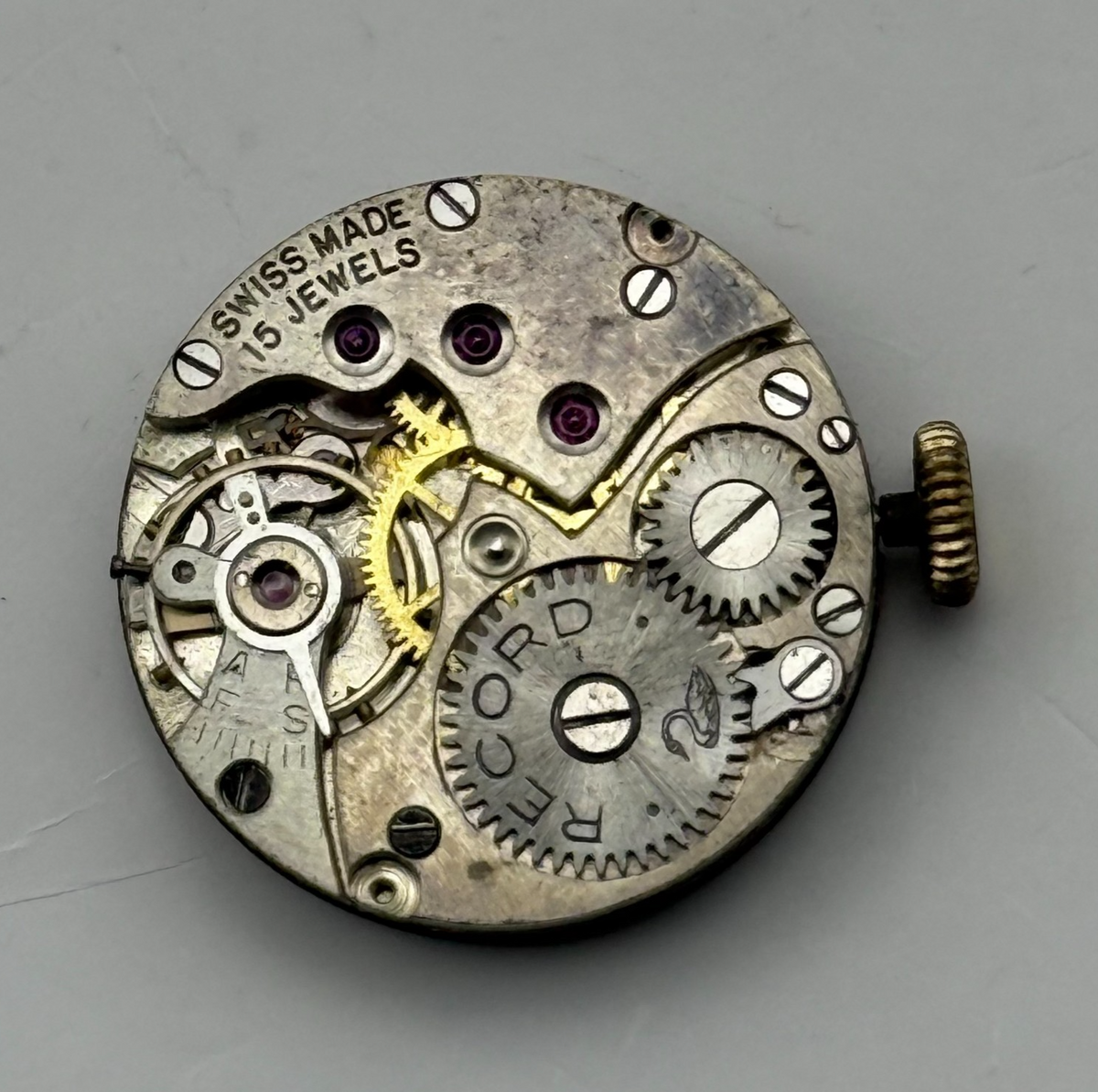 Record Watch Movement 15 Jewels Swiss Manual Wind Vintage Parts Repair 19.6mm