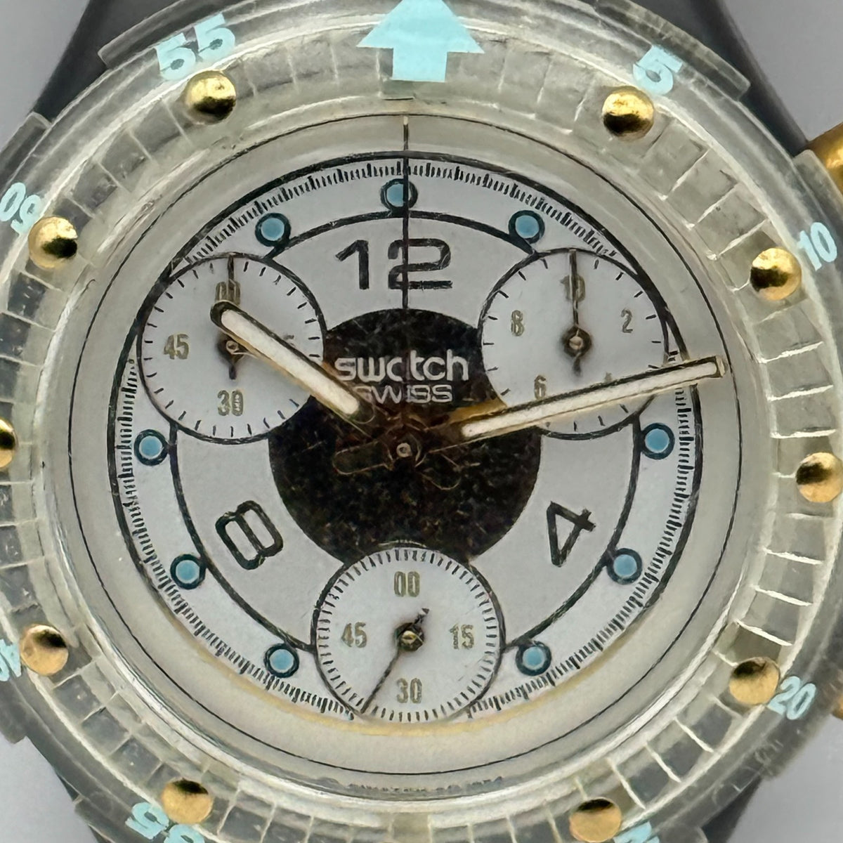 Vintage Swatch Aqua Chrono Watch SEM100 Golden Rivet 1995 ETA Quartz 40mm Parts