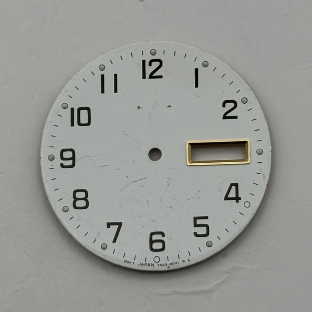 Seiko 7N43-9031 Watch Dial White Japan Vintage Spare Parts Repair 29.5mm