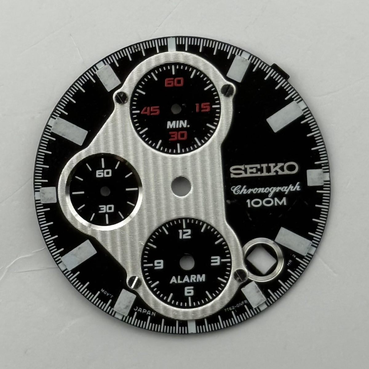 Seiko 7T62-0N48 Watch Dial Chronograph Alarm 100M Black Spare Parts Repair 28mm