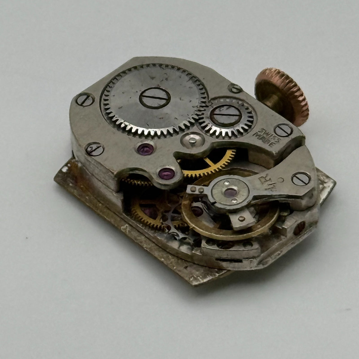 Unidentified Watch Movement Emes Cylinder Swiss Manual Wind Parts Repair 12.6mm