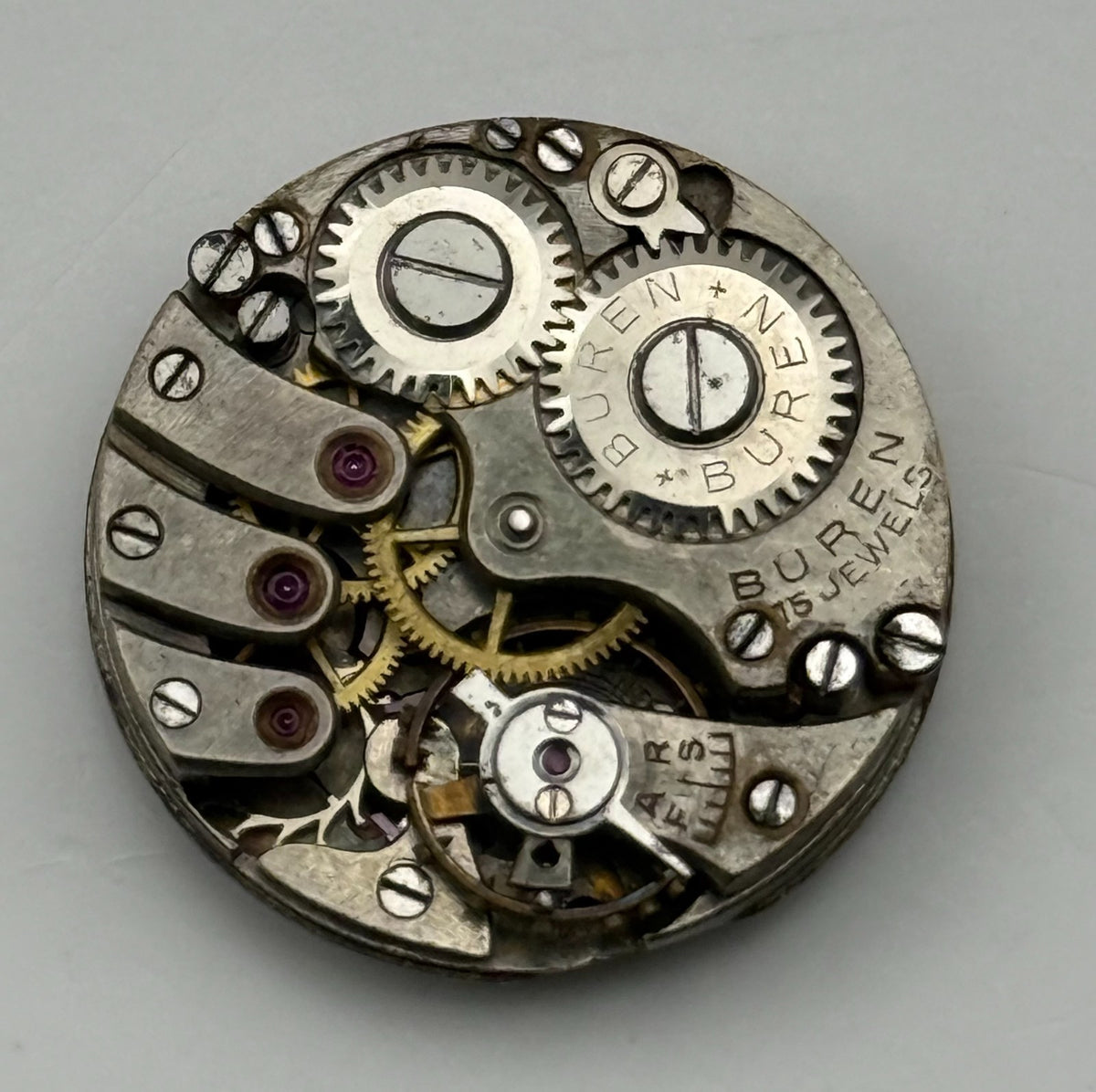 Buren 875 Watch Movement Swiss 15 Jewels Manual Wind Vintage Parts Repair 19.7mm
