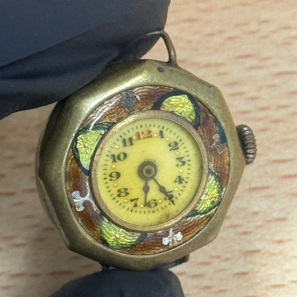 Enamel Bezel Trench Style Watch - Antique ? - Unusual Swiss - Spares/Repairs