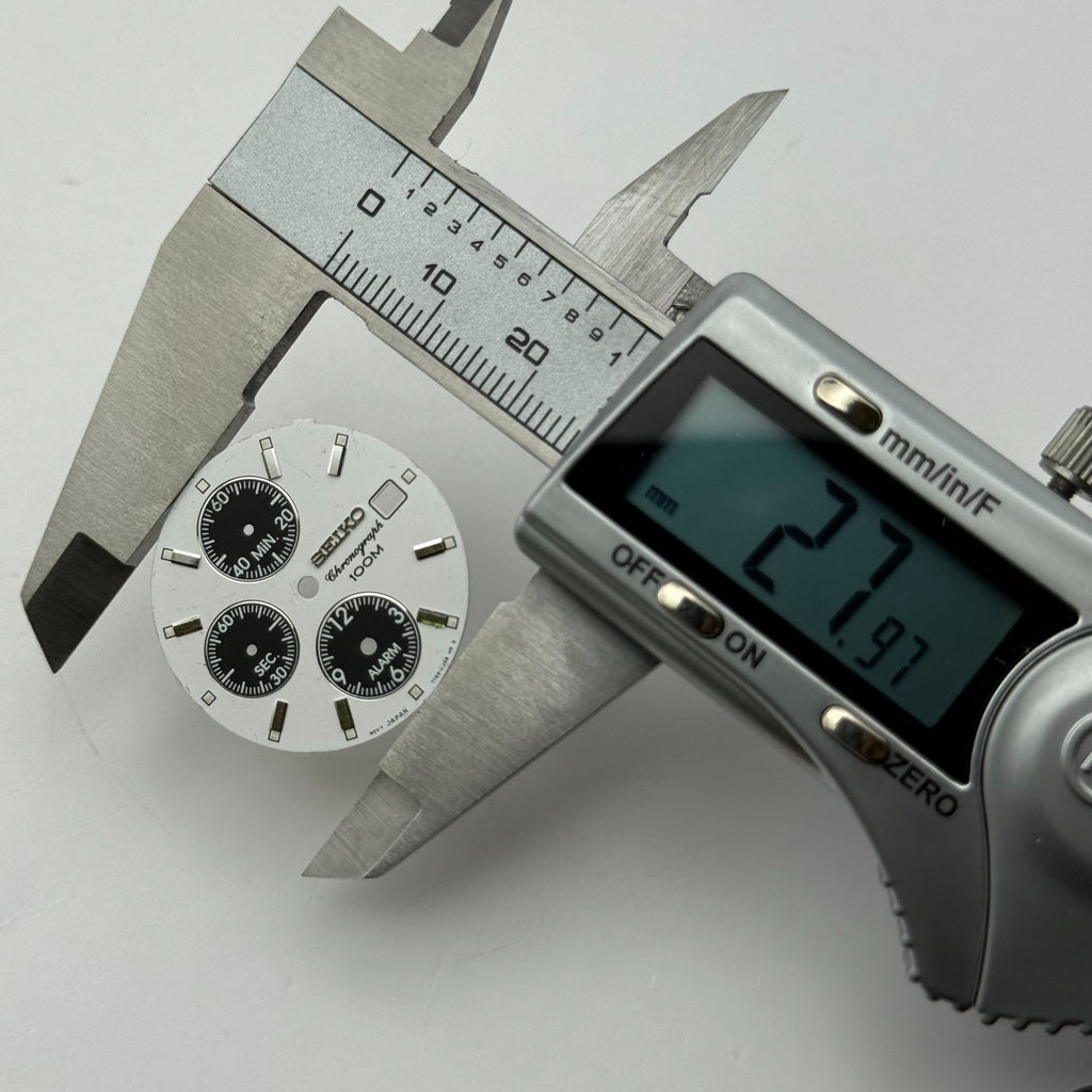 Seiko 7T62 Watch Dial Chronograph Alarm 100M White Spare Parts Repair 27.9mm